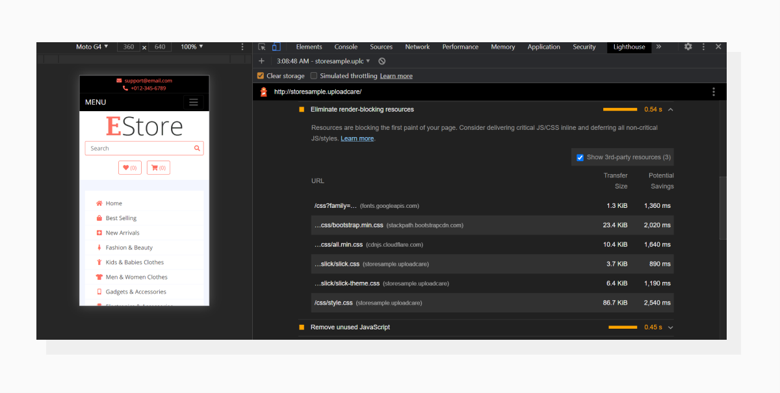 This is another bottleneck that can affect Speed Index. Eliminate render-blocking resources