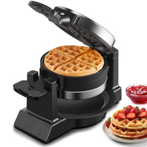 Double Waffle Maker, 1400W Rotating Belgian Waffle Iron with Nonstick Plates, 180° Flip, 8-Slice, Removable Drip Tray, Locking Lid & Cool Touch Handles, Stainless, Black