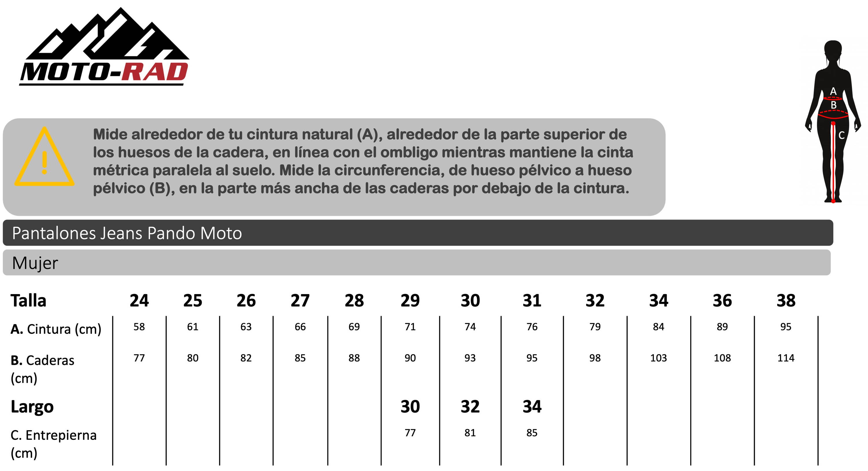 Guia de Tallas Pantalones Textiles Pando Moto