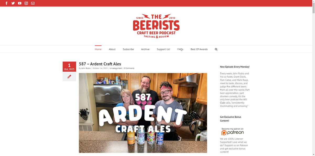 Screenshot of The Beerists, from the podcast websites collection.