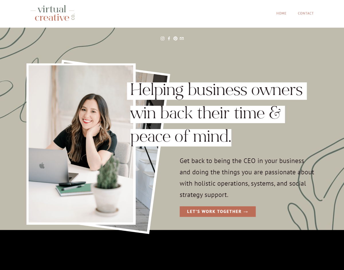 Screenshot of Virtual Creative Co., from the virtual assistant websites collection.