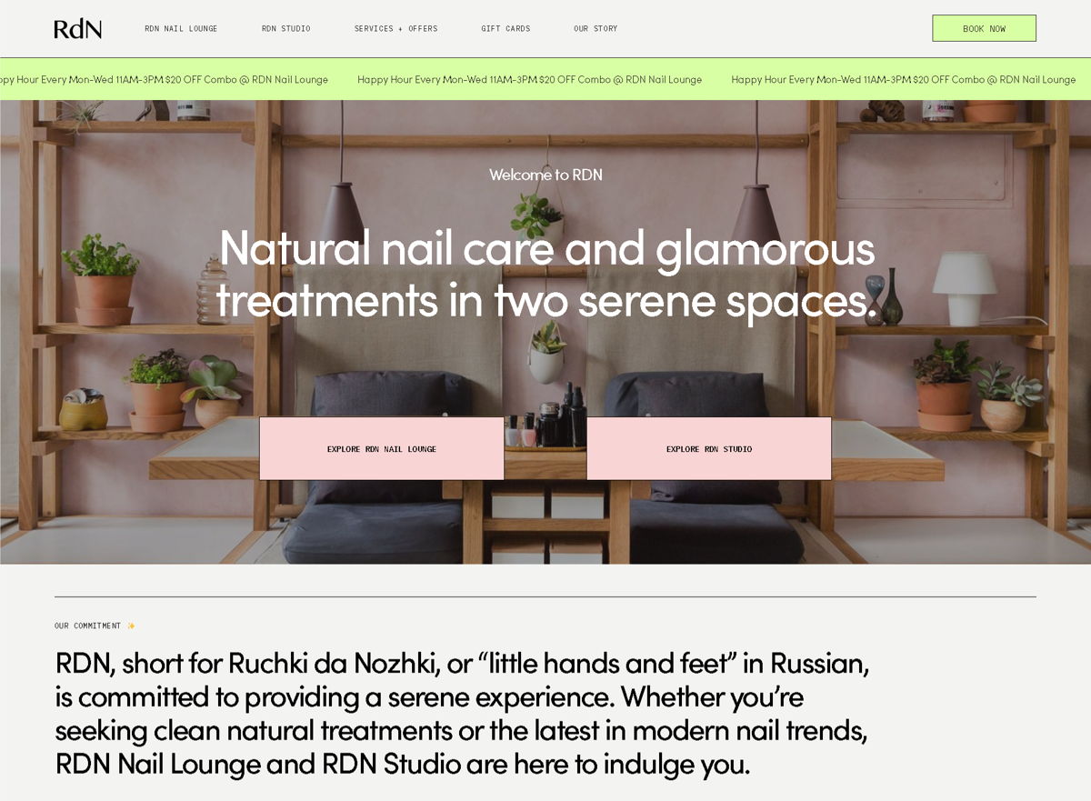Screenshot of Ruchki da Nozhki, from the nail salon websites collection.
