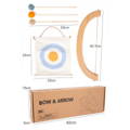Dimensions for all pieces of the Montessori Wooden Bow and Arrow Set.