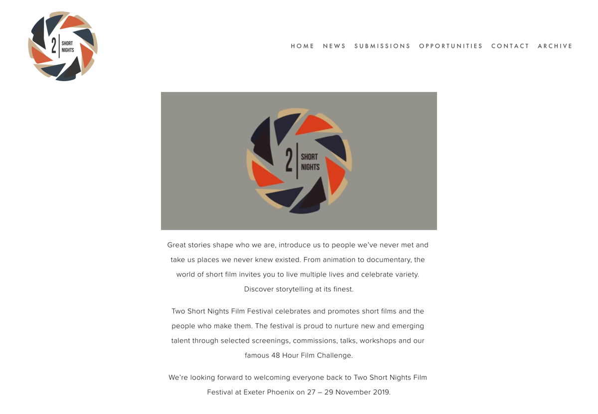 Screenshot of Two Short Nights Film Festival, from the event websites collection.