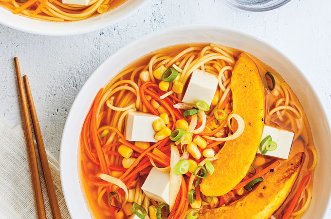 Hearty Noodle Soup with Squash and Tofu
