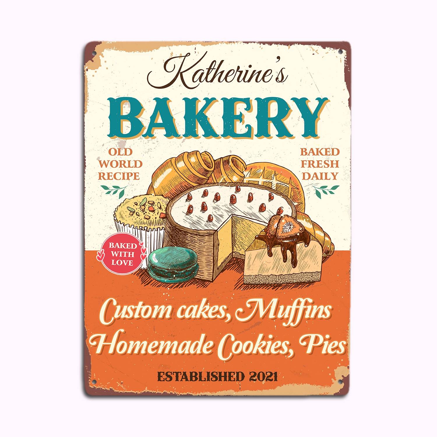 The lovely metal bakery sign can be personalized with your mom's name. With the orange color, this sign will bring a fresh feel to her kitchen.