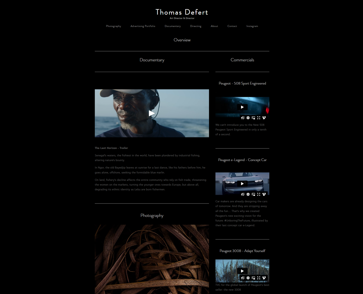 Screenshot of Thomas Defert, from the art director portfolios collection.