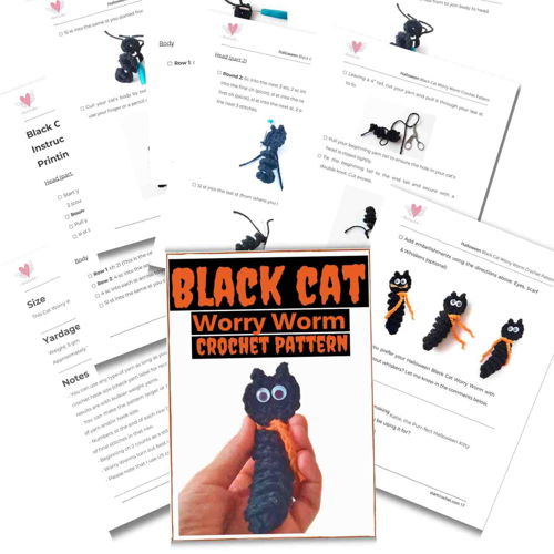 Häkelanleitung für den Sorgenwurm mit schwarzer Katze
