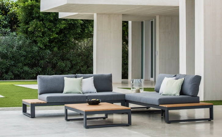 Jati and Kebon Virginia Aluminum Teak Outdoor Sectional Seating