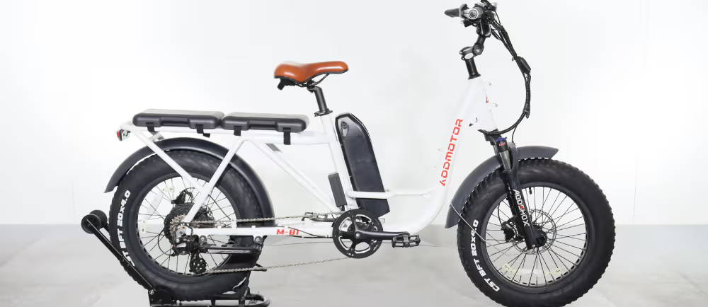 female riding an electric city bike in town