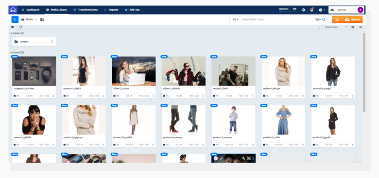 Uploaded images are placed in a grid in “File Manager”-ish style. Images uploaded to Cloudinary and displayed in Dashboard