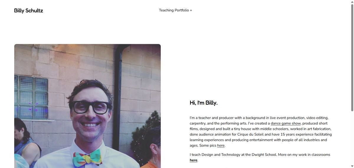 Screenshot of Billy Schultz, from the teacher portfolios collection.