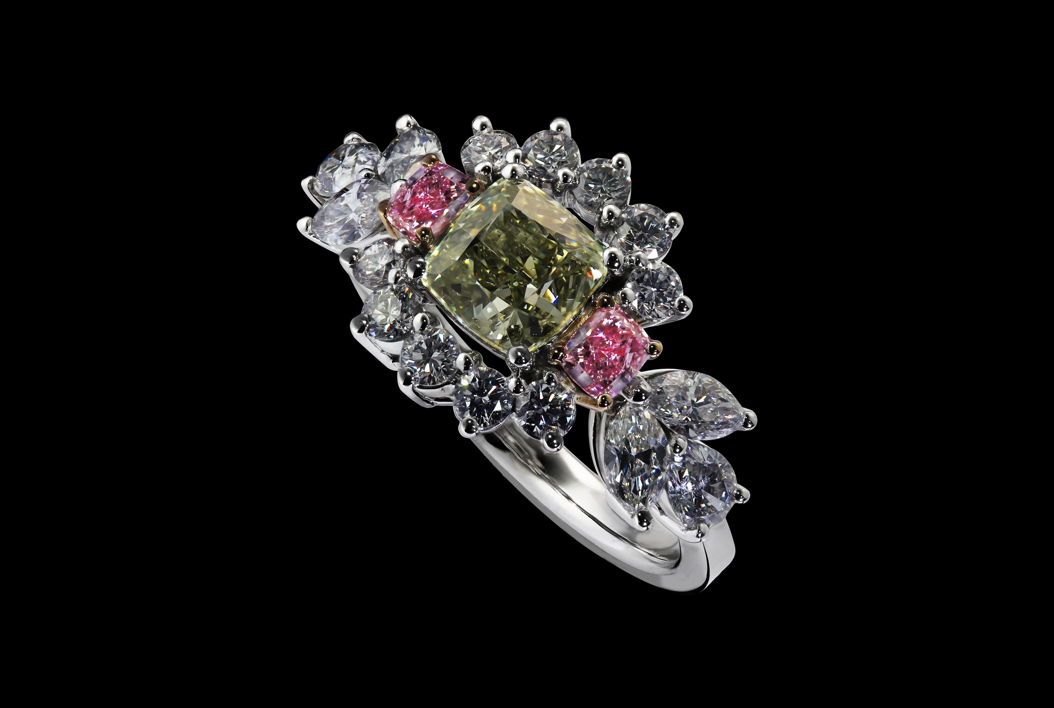 Floral Diamond Ring 45 degrees view