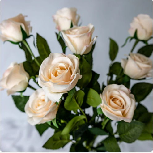 Pale Peach Real Touch Half Bloom Rose - Realistic Artificial Flowers