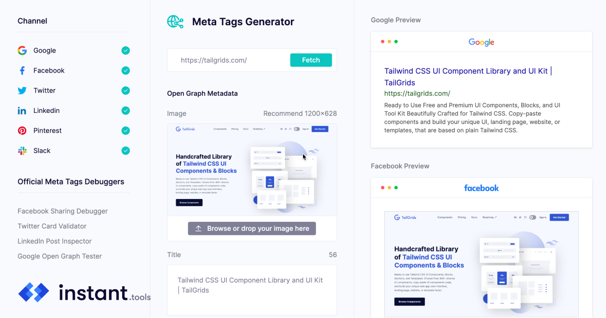 Meta Tags for Open Graph and SEO | instant.tools