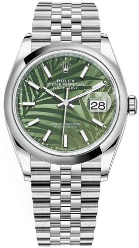 Rolex Datejust 36 Green Palm Motif Index Dial Jubilee