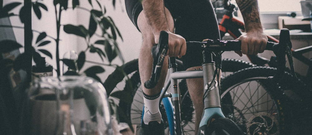 Man riding an indoor bike trainer