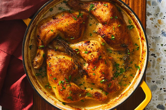 Maple, Garlic and White Wine-Braised Chicken Legs