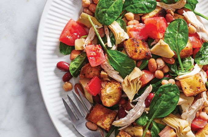 Panzanella Salad with Legumes and Chicken