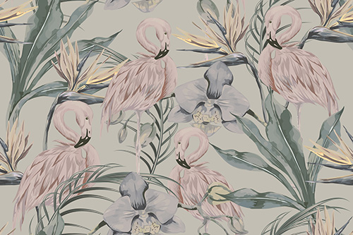 Pastel tropical flamingo linen-cotton fabric Panel Image