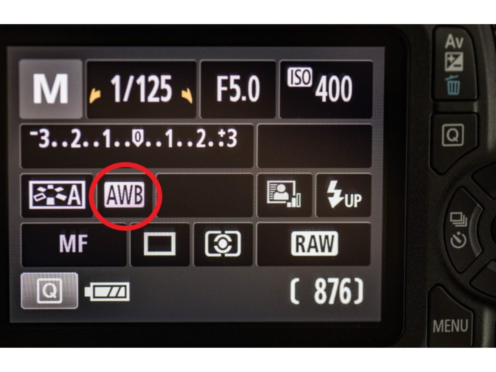 il bilanciamento del bianco sul display di una fotocamera Canon