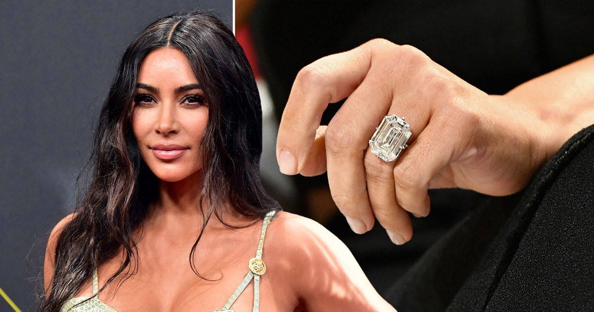 kim kardashian with close up of engagement ring