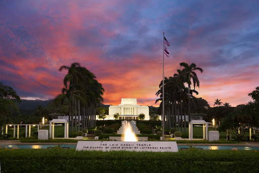 LDS art Laie Temple picture taken during sunset. 