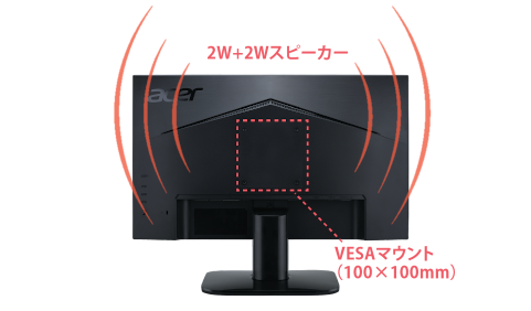 スピーカー搭載、VESAマウント対応