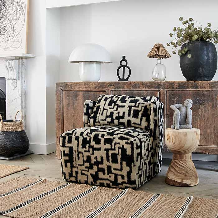 Navy print shop accent chair