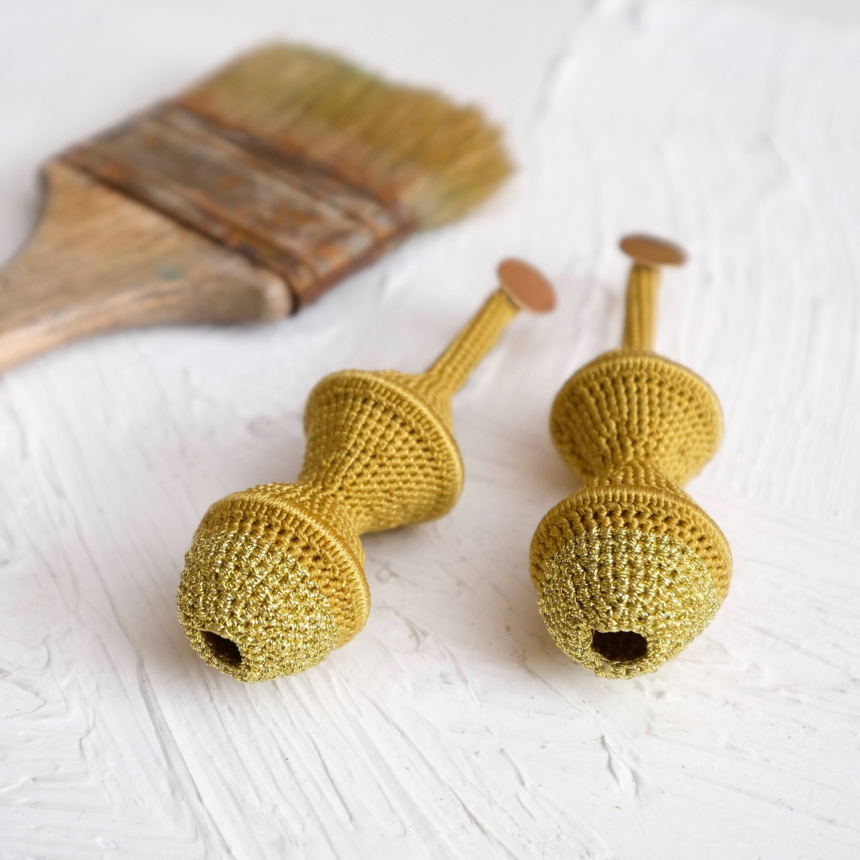 Large Joosh Crochet Earrings in Cumin and Gold