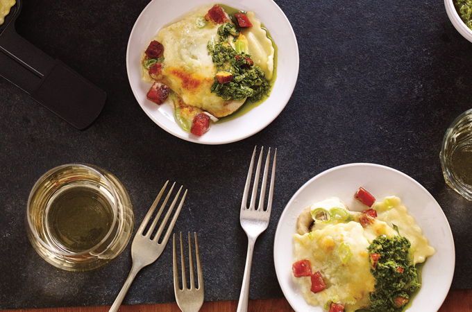 Raclette de raviolis à la crème