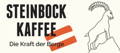 Grafik mit Schriftzug‚ Steinbock Kaffee – Die Kraft der Berge und gezeichneter Steinbock-Illustration
