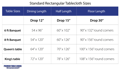 standard rectangular tablecloths sizes table