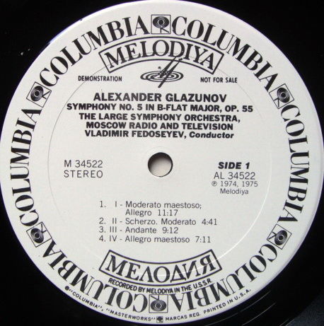Columbia Melodiya / FEDOSEYEV, - Glazunov Symphony No.5...