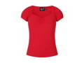 A red retro top with sweetheart neckine and short sleeves on invisible mannequin