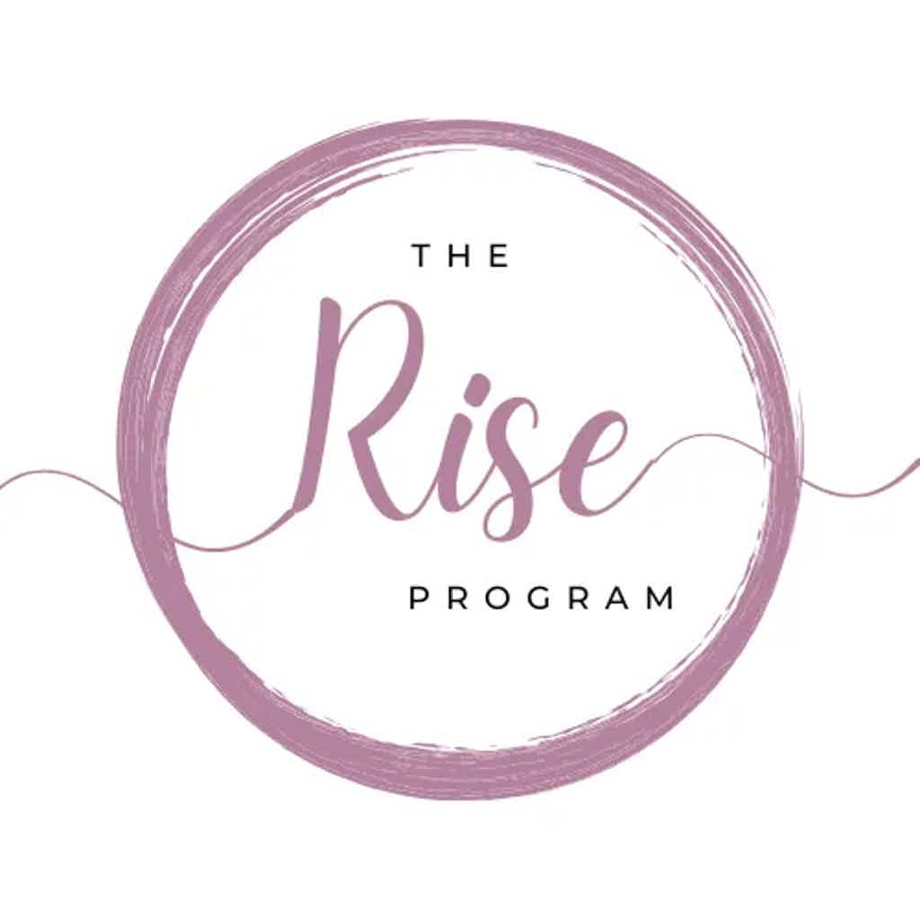 Logo: circular pink brushstroke with “Rise” in cursive, “The” above, “Program” below.