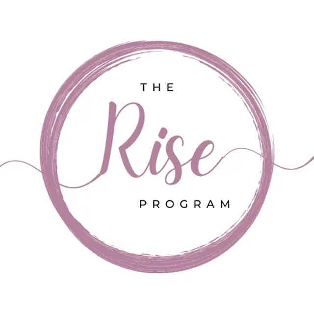 Logo: circular pink brushstroke with “Rise” in cursive, “The” above, “Program” below.
