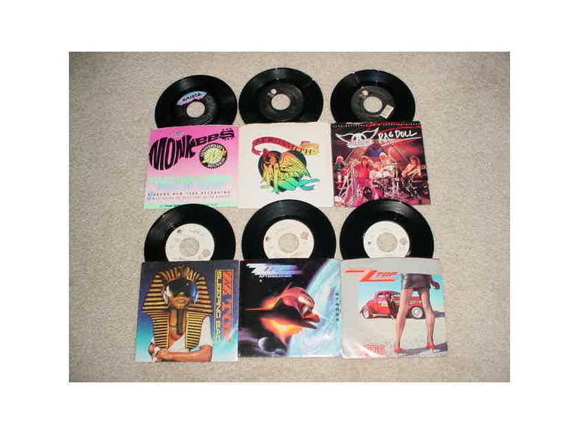 zz top aerosmith monkees - LOT OF 6  jukebox 45 rpm records with picture sleeves
