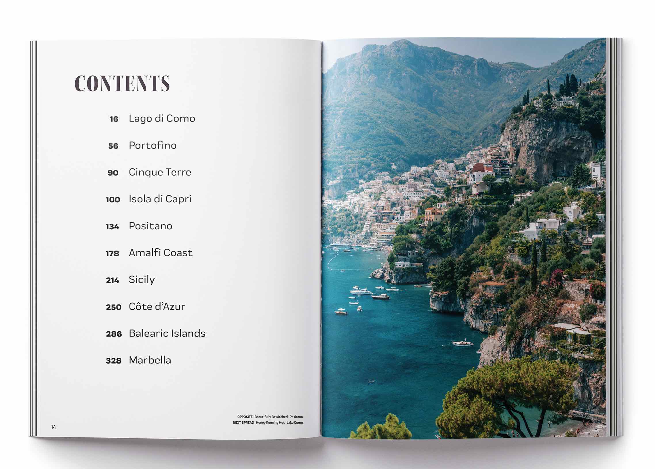 A European Summer Coffee Table Book by Stuart Cantor - Contents page filled with travel destinations across Europe.