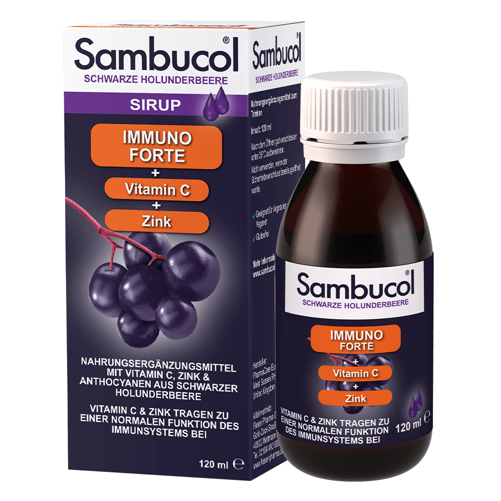 Flasche Sambucol Immuno Forte Sirup ohne Verpackung 
