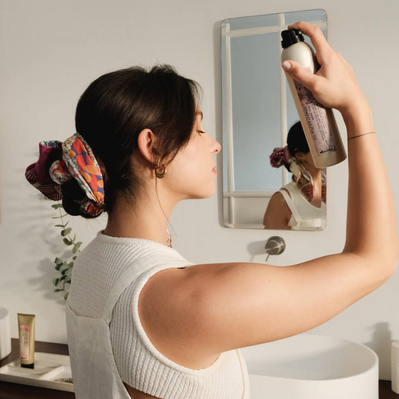woman with messy bun