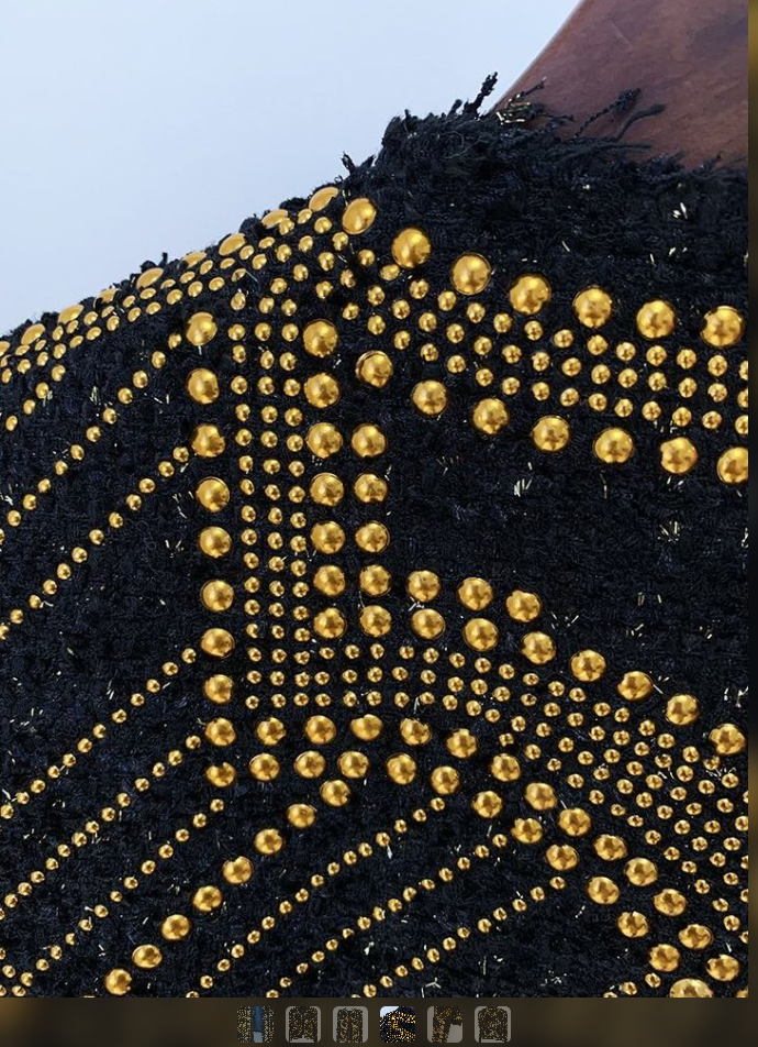 HIGH STREET Newest F/W 2022 Designer Fashion Women Stunning Metal Rivet Beaded Tweed Jacket - Image 4