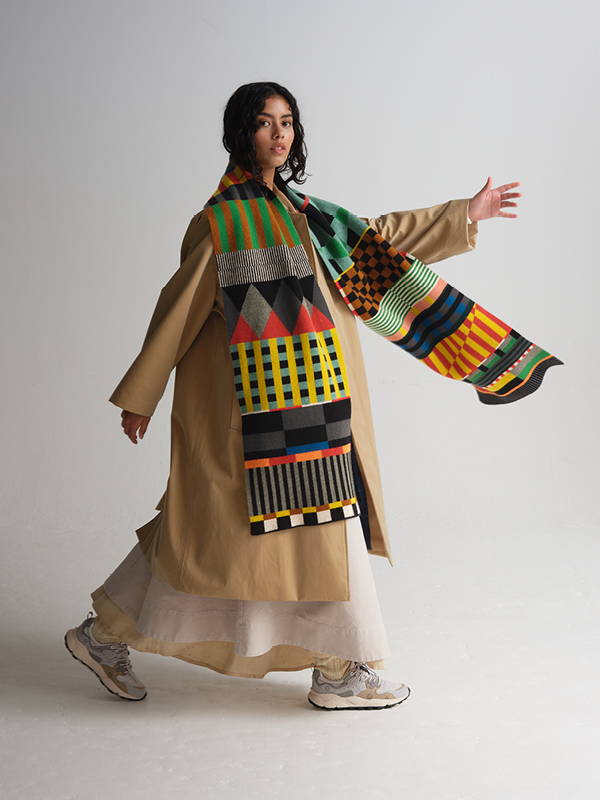 model wears Large Geometric Scarf 