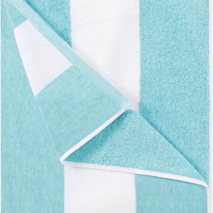 Cotton Oversized Beach Towel - Large 70 x 35 Inch Pool Towel, Turquoise Striped Quick Dry Swimming Cabana Towel