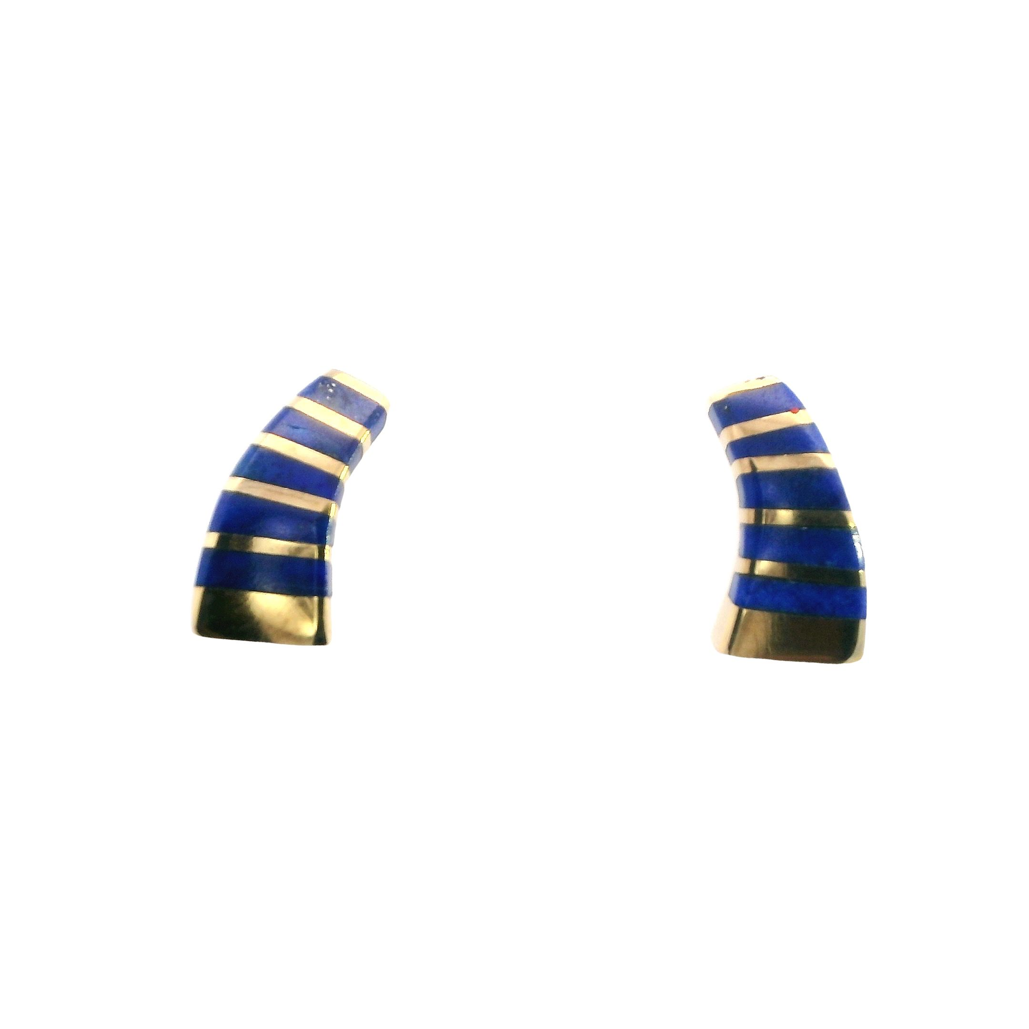 18K Yellow Gold Lapis Lazuli Earrings - Image 4