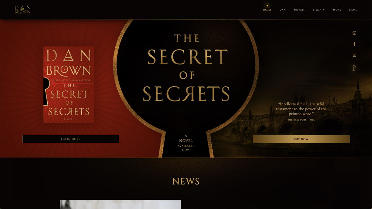 Screenshot of Dan Brown, from the author websites collection.