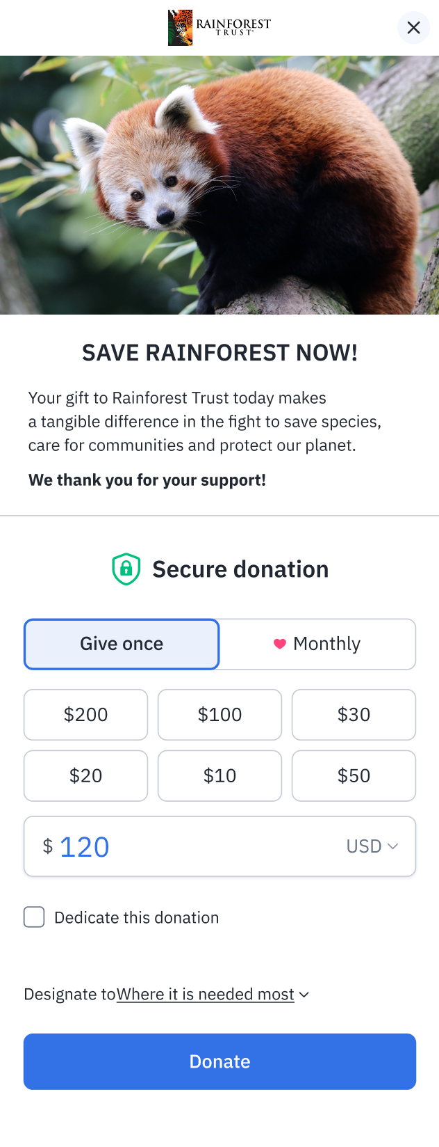 Rainforest Trust Checkout Form