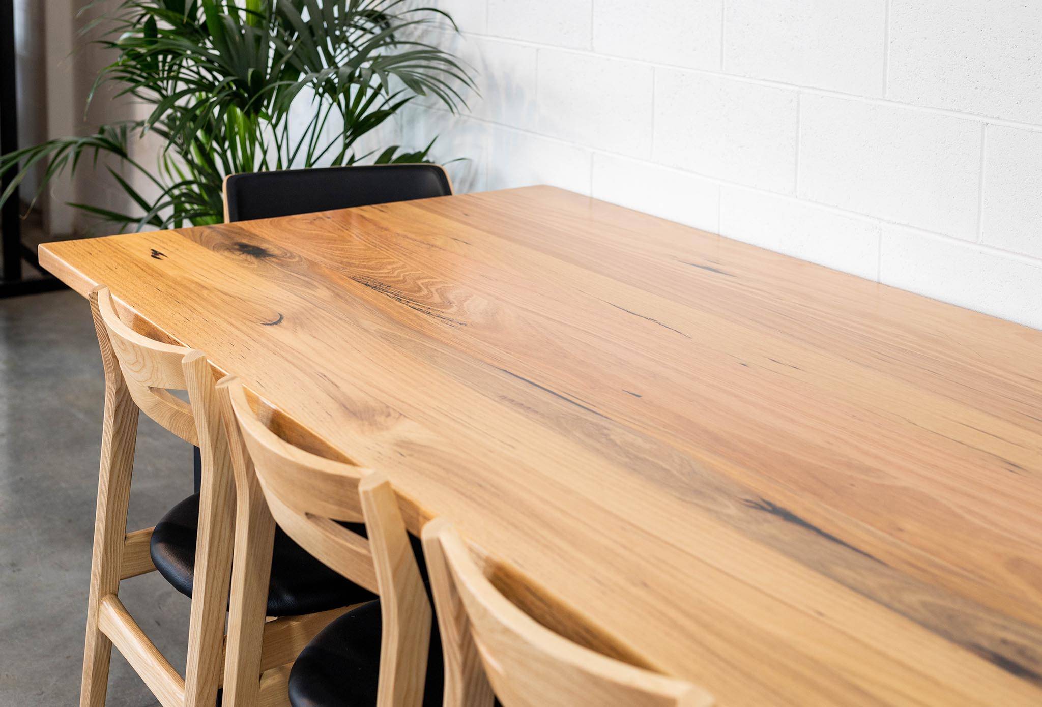Straightboard Stringybark Clean and Clear. Black Steel Box Ends Dining Table