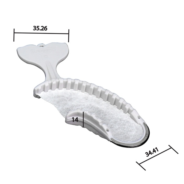 Picture of DIBT quadrant with dimension of handle 35.26, thickness 14, and metal 34.41