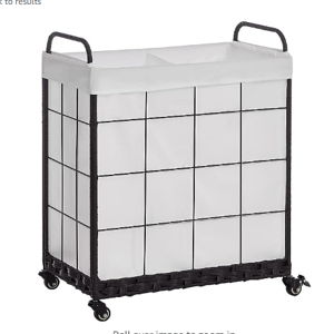 Amazon Prime includes: Laundry Hamper with Divided Liner Bag; Collapsible Laundry Basket with Rolling Lockable Wheels; Clothes Hamper with Metal Handle; Laundry Sorter with Removable Liner Bag (White)